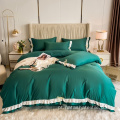Conjunto de cama dupla camada de seda lavada com babados